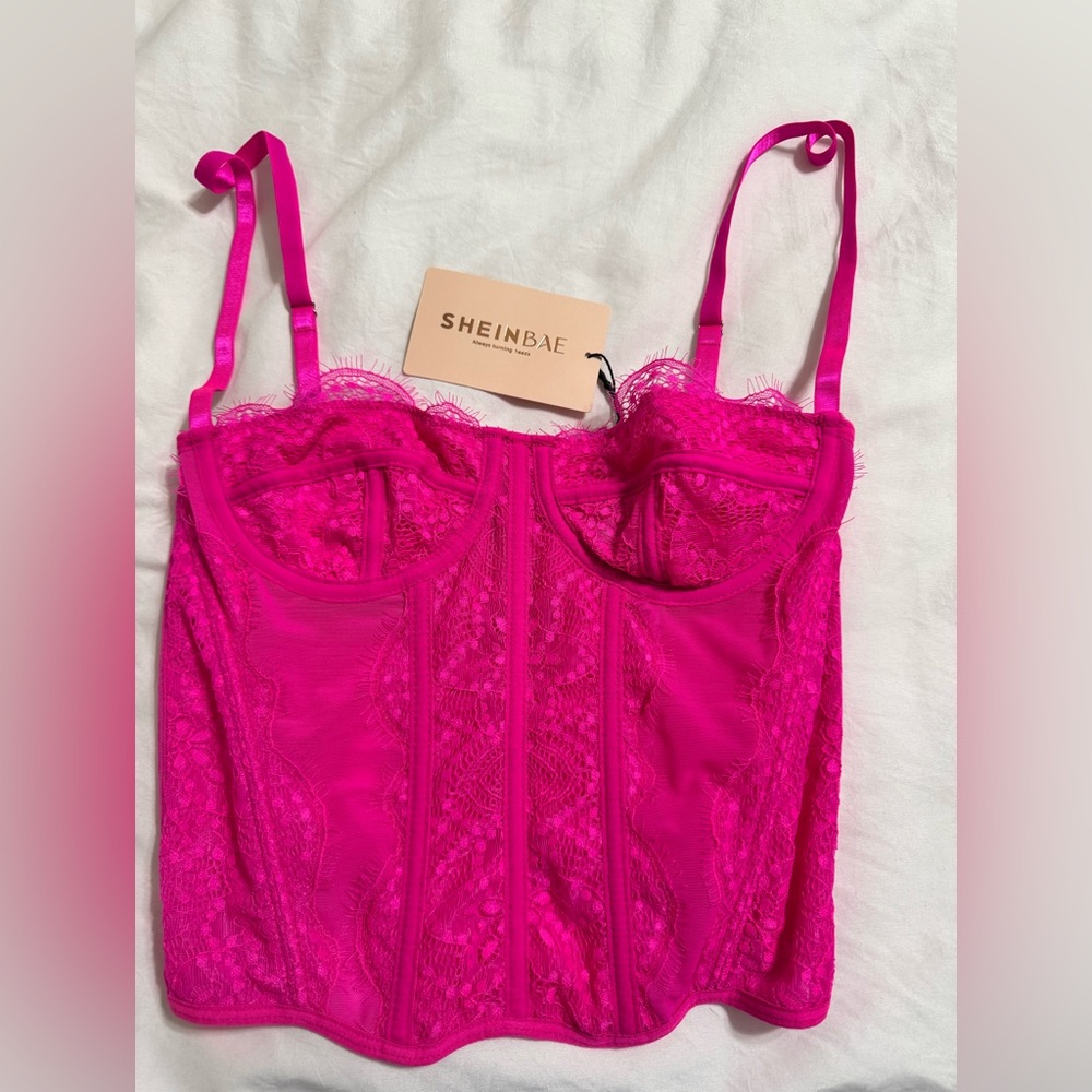 SHEIN Women's Pink & Blue Lace Bustier